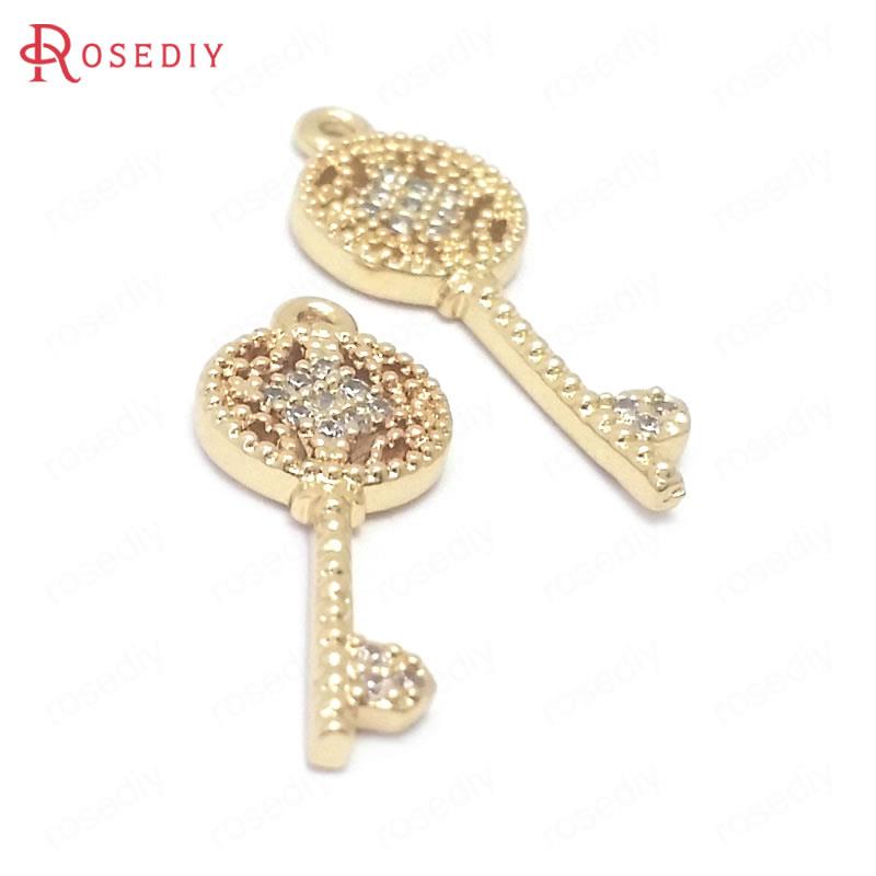 (38893)6Stck 24K Champagner Gold Farbe Durcheinander und Zirkon Schlüssel Charme Anhänger Schmuck Machen Diy Liefert Erkenntnisse Zubehör