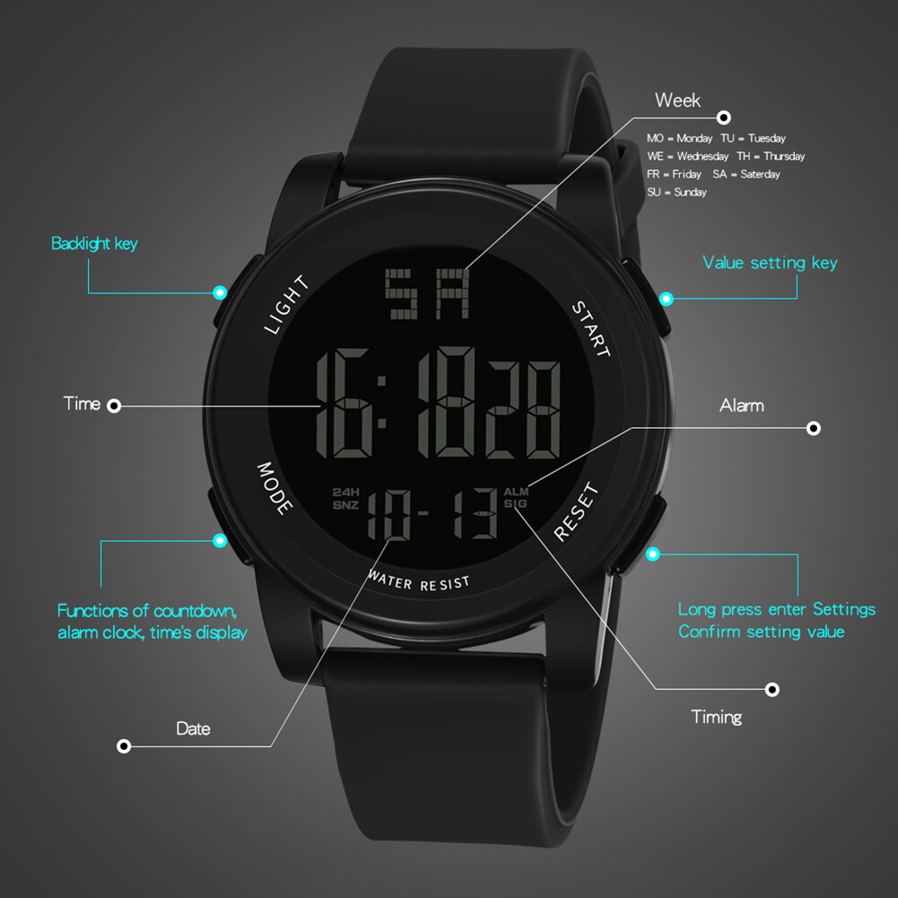 Sport Mannen Digitale Alarm 5.6Cm Chronograaf Lichtgevende Datum Multifunctionele Polshorloge Digitaal Horloge Relogio Digitale Mas-Culino