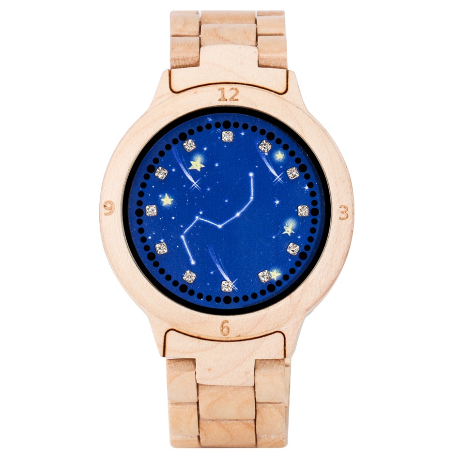 Redfire sterrenhemel led-display dames volledig houten digitaal armbandhorloge met vouwsluiting voor dames met houten uurwerk