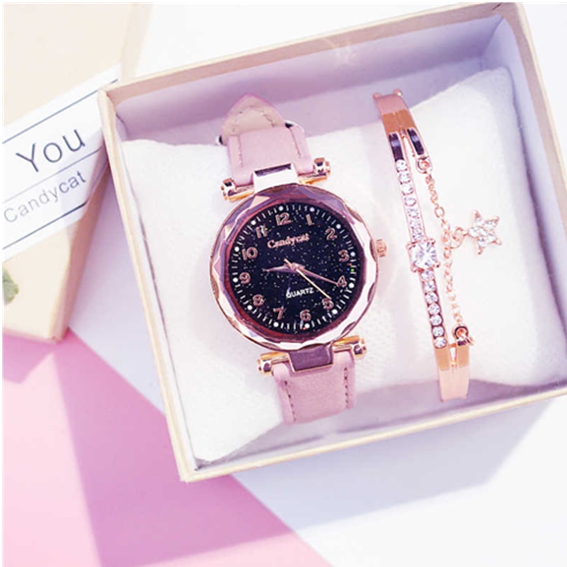 Starry Sky Bracelet Watches Casual Women Watches Bracelets set Leather Analog Quartz Wristwatches Clock relogio feminino