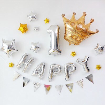 Gelukkige Verjaardag Brief Ballon Decoraties Een Kroon Ballon Popcorn Ballon Decoratie Anniversaire Baby Shower Meisje Feestartikelen: Birthday Set 4