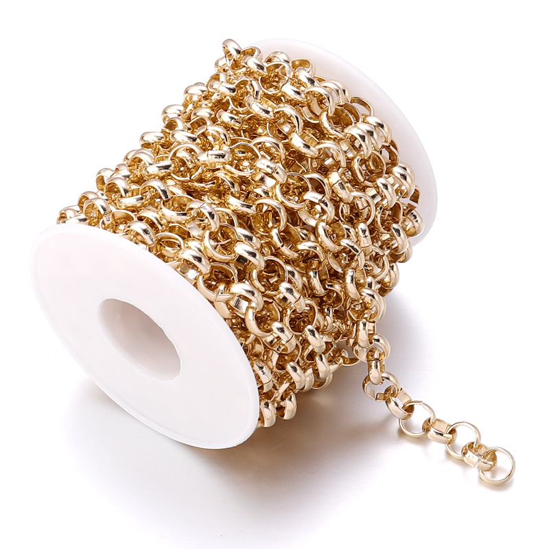 5 yardas/rolos de collar chapado en oro, cadenas Rolo, cadenas cruzadas de aluminio a granel para fabricación de joyas, cadena de eslabones fuertes, pulsera DIY: M / Blanco