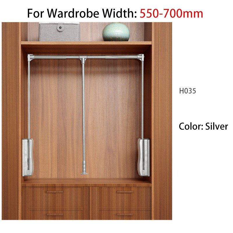 Pull Down Lifting Clothes Rod Retractable Damping Hanger Rail Dual Soft Close System For Wardrobe Walk-in Closet: DARK GRAY