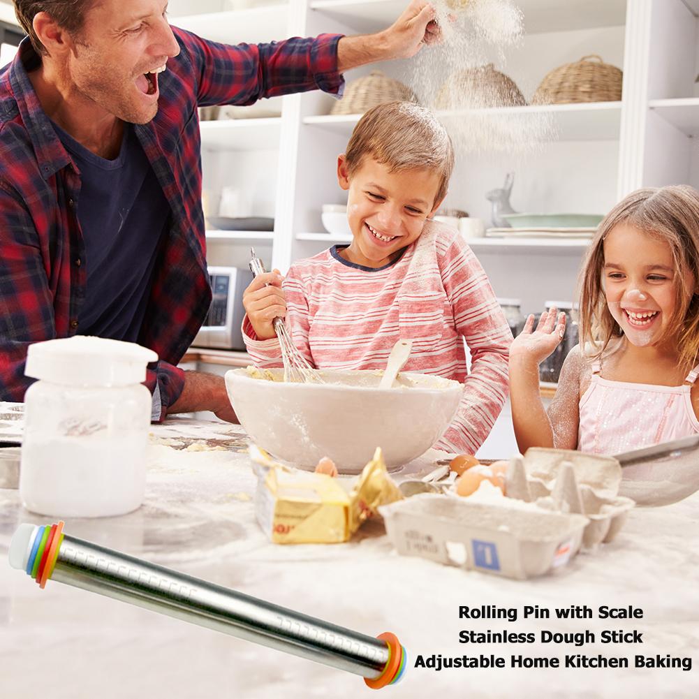 Roestvrij Roller Pin Met Schaal Meel Deeg Stok Verstelbare Verwijderbare Dikte Ringen Home Keuken Pizza Pie Baking Tool