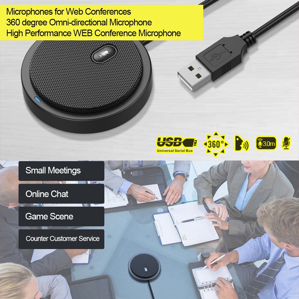 USB Omni-directional Condenser Microphone for Meeting Business Conference Mini Mic for Computer PC Voice Chat Video Games Live