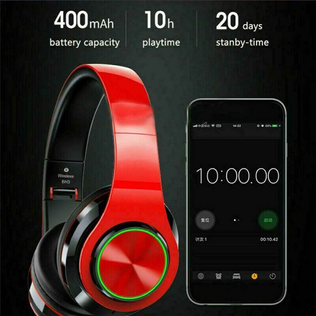 SHOUMI B39 Wireless Headphones - Bluetooth 5.0 Noise Cancelling - LED Light - TF Card Support
