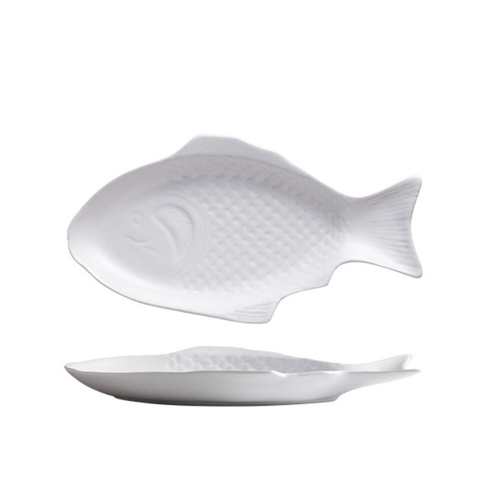 1PC céramique vaisselle créative assiette poisson en forme de plat stockage poisson Pan pour Restaurant maison dîner (11 pouces, rouge): White