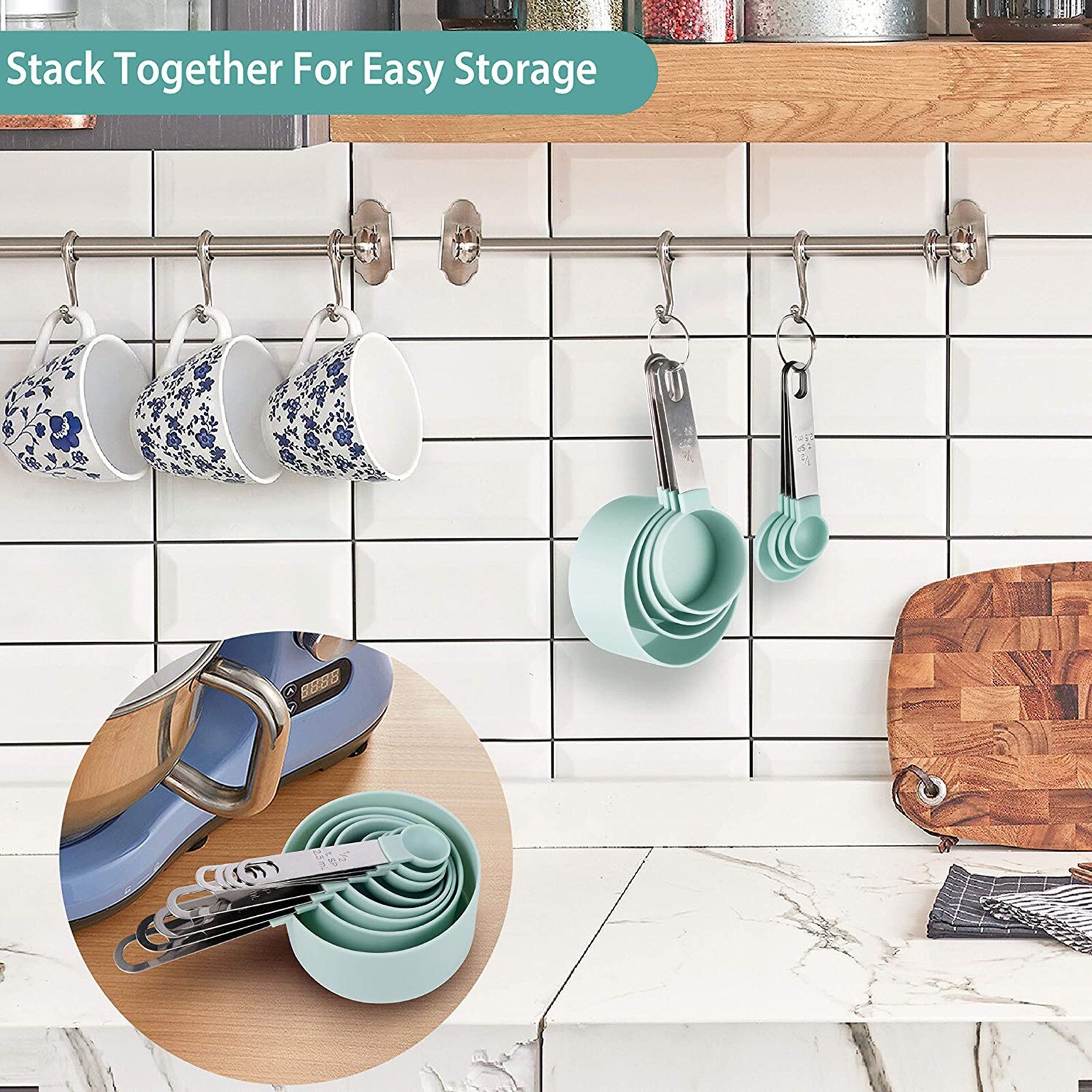 8Pcs Green Plastic Measuring Spoons Cups Set Tools Measure For Baking Coffee Kitchen Accessories Outils Mesure Balances