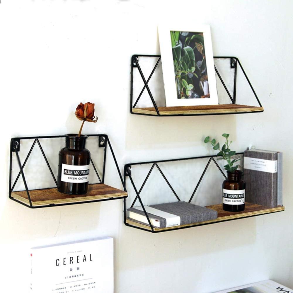 Round Wall Shelf - Stylish Floating Shelf as Decorative Storage - Black Metal Frame with Real Wood Floating Shelf