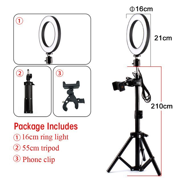 Led Ring Fill Light Tripod, 16cm Diameter Ring Fill Light and 2.1M Adjustable Telescopic Live Tripod