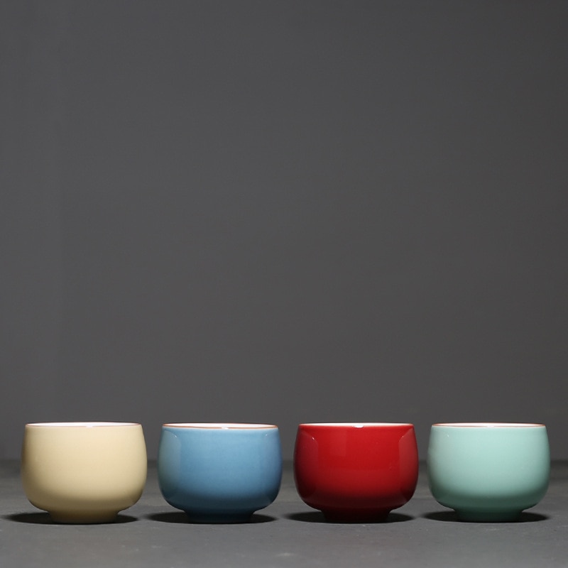 Taza de degustación de cerámica de Color sólido Simple, cuenco de té, juego de té de Kung Fu, taza de té para el hogar, taza maestra de agua, 95ml
