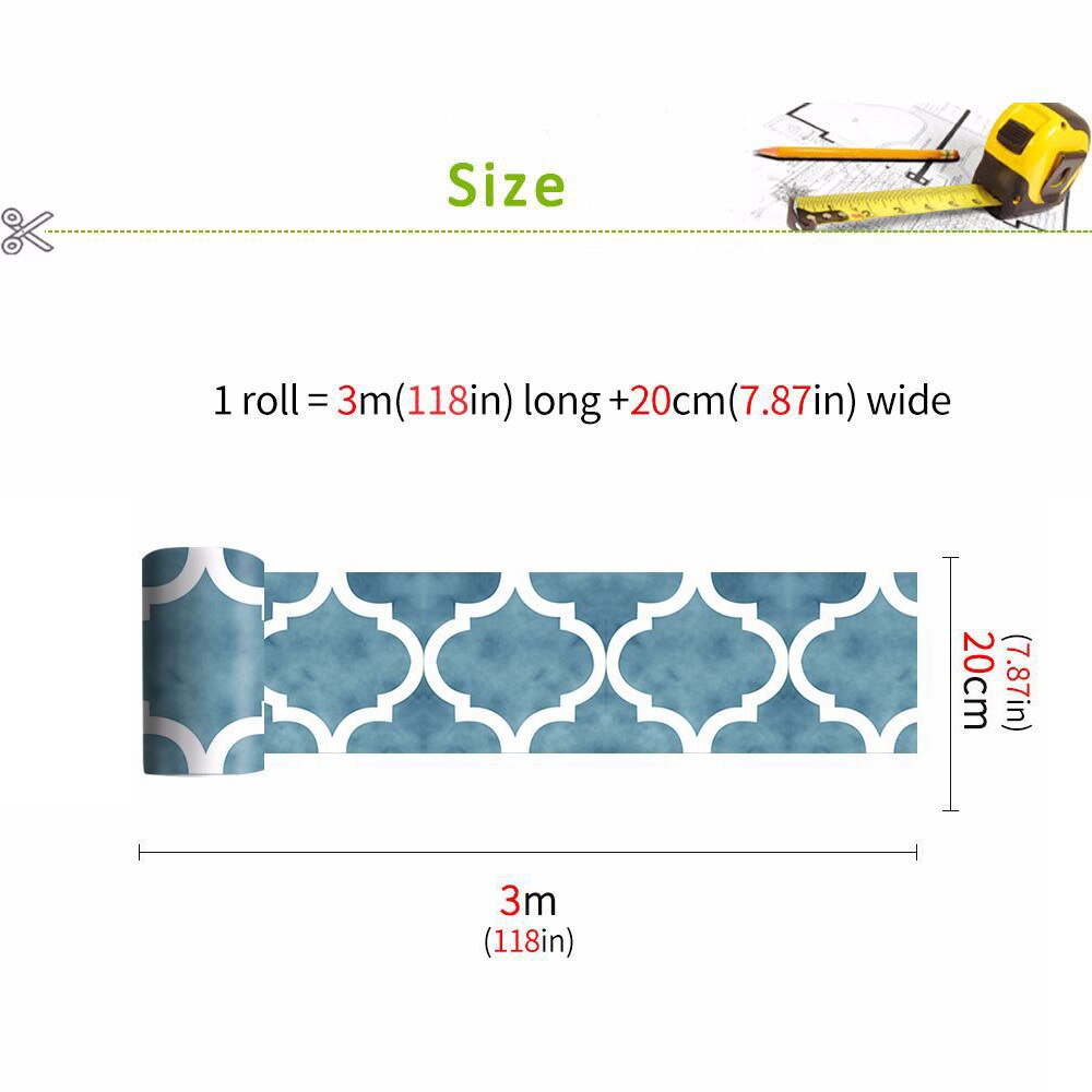 20x300cm Waterproof Tile Art Floor Wall PVC Vinyl Sticker Kitchen Bathroom Decor