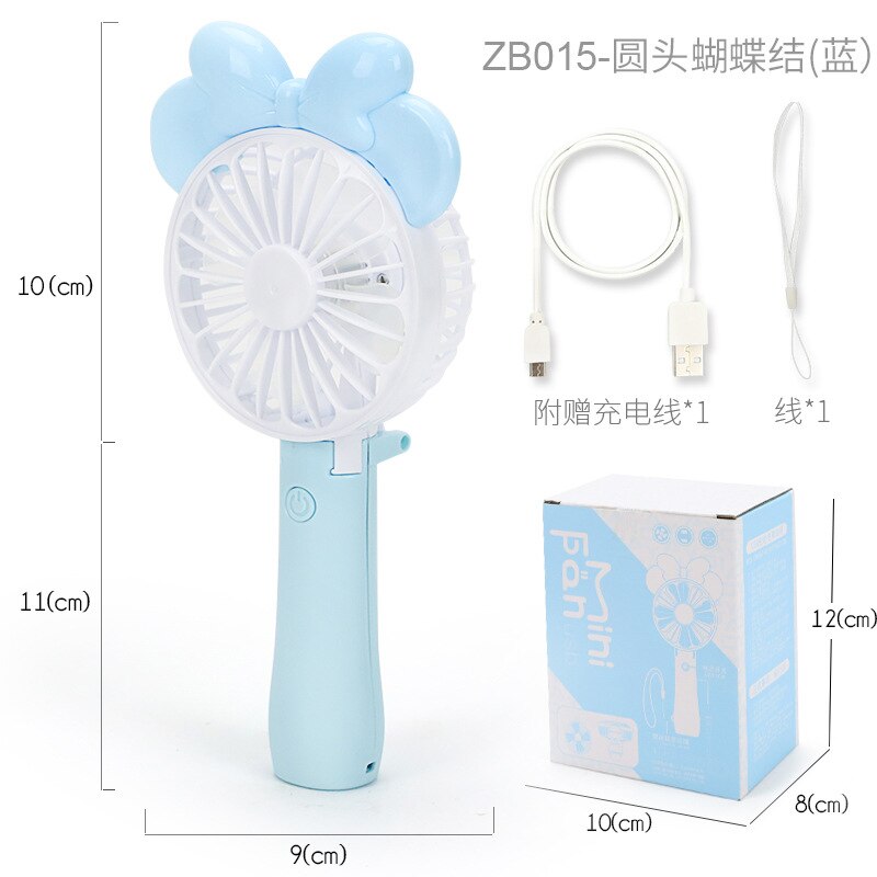 Barn tecknad modellering söt handhållen usb laddning liten fläkt mini liten elektrisk fläkt: Fläkt   zb015 blå färgglad låda 