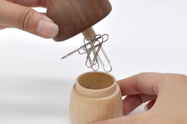 Schattige Champignonvorm Paperclip Dispenser Magneet Houten Kantoorbenodigdheden Paperclip Houder Magentic Paperclip Houder