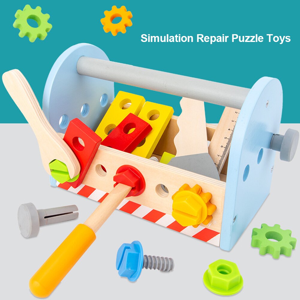 DIY Early Education Fun Toy Wooden Repair Simulation Toolsbox Set for Boy Puzzle Electronic Mini Simulated Kits Toys