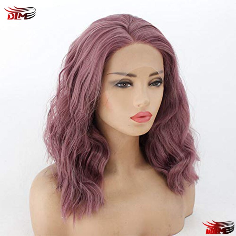 Dlme Roze Bob Pruik Synthetisch Haar Lace Front Pruiken Krullend Pruik Voor Vrouwen Hoge Temperatuur Cosplay Pruik