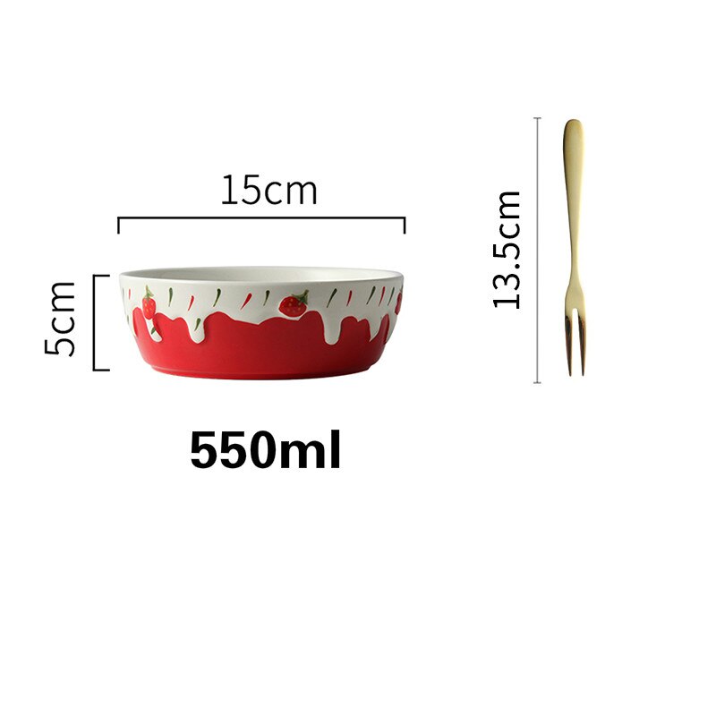 Cute Strawberry Ceramic Bowl Fruit Salad Bowl Yogurt Dessert Bowl Ins Tableware Rice Bowl Single Oatmeal Breakfast Bowl: F2