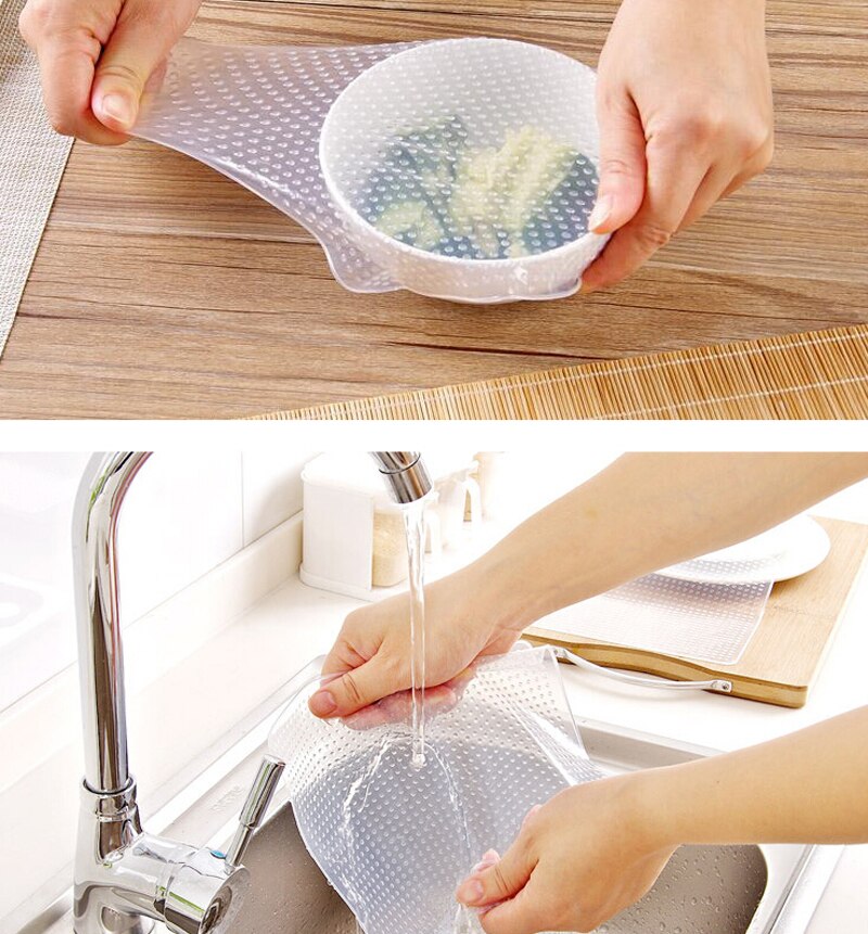 Envoltorio de silicona multifuncional para alimentos, envoltorio de silicona transparente reutilizable, cubierta de sellado, herramientas de cocina de mantenimiento fresco elásticas para cocinar