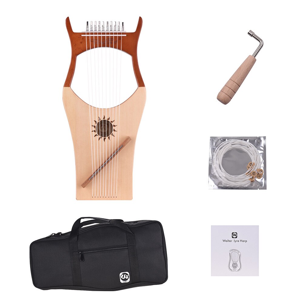 10-- strengs tre lyre harpe nylon strenger gran topboard bøk tre backboard strengeinstrument med bæreveske: Wh03