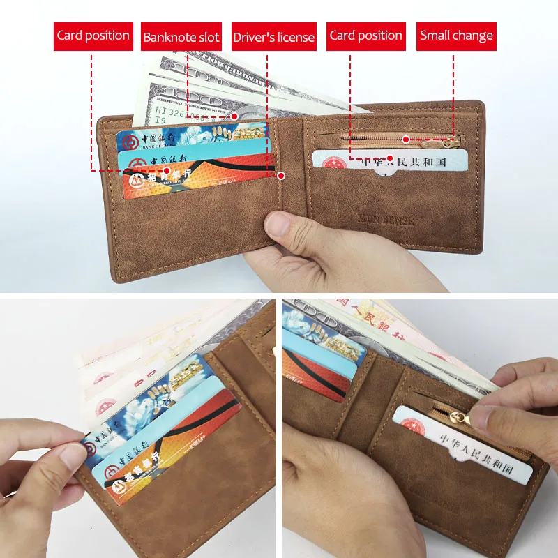 Kurze Herren-Geldbörse, modisch, leichtes Gesicht, weiches Leder, horizontal, multifunktionale Herren-Geldbörse, dünne Geldbörse mit Münztasche, Münztasche mit Reißverschluss
