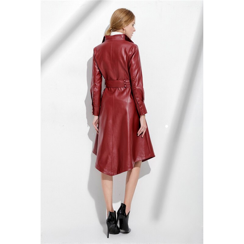 Spring autumn faux leather jacket women Europe and America S-3XL plus size black wine red slim PU jacket JD429
