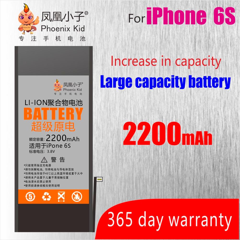 Phoenix Kid Original pour Apple iPhone 5 5 S/5C 6 6S 7 batterie remplacement téléphone portable bateria réel haute capacité Kit de réparation gratuit: For iPhone 6S