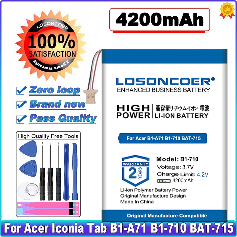 LOSONCOER Batteria Ad Alta Capacità BAT-715 4200mAh Batteria per Acer Iconia Tab B1 B1-A71 B1-710 Batterie