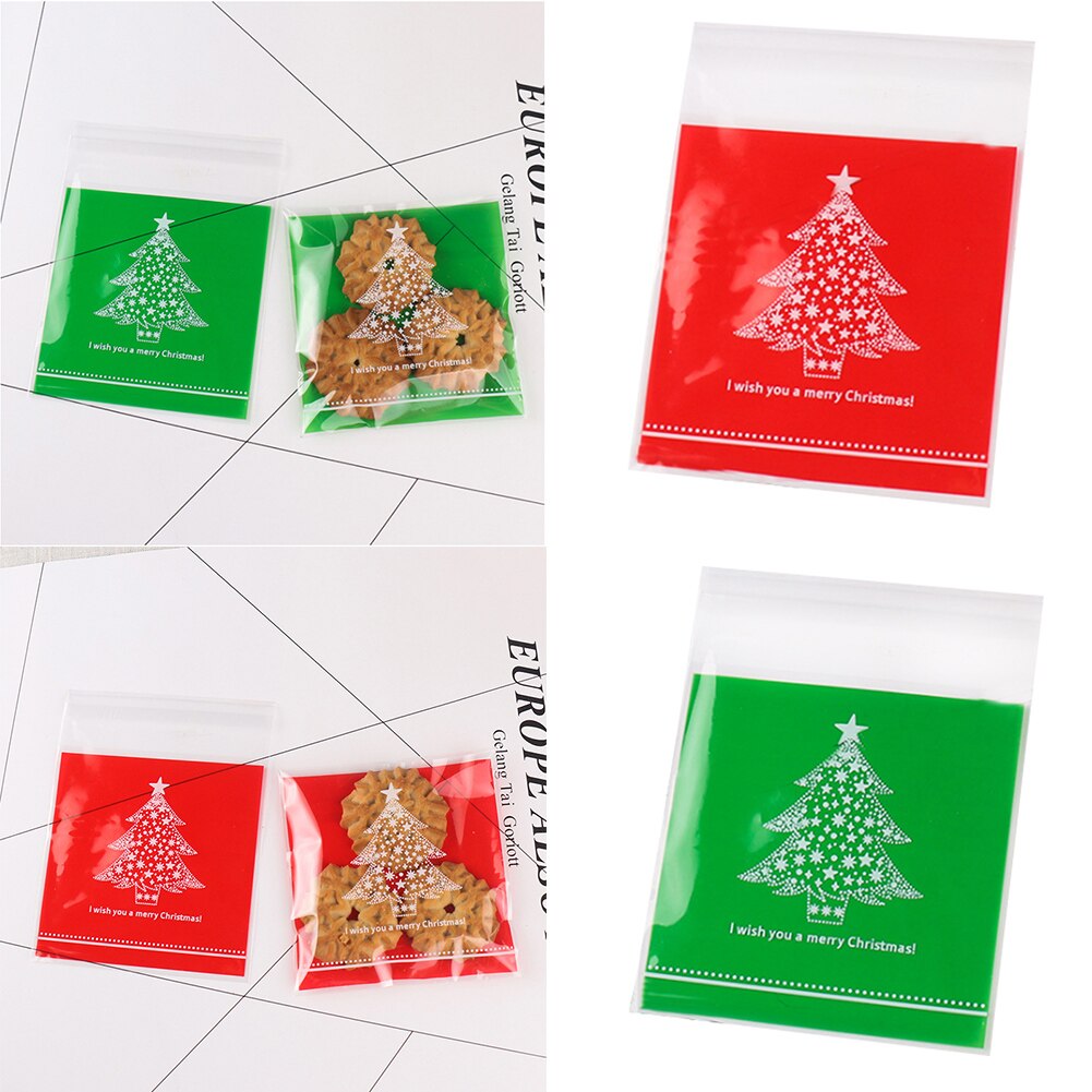 100Pcs Xmas Self-adhesive Cookie Packaging Plastic Bags Christmas Cellophane Party Bags Candy Bag Festival Party Favor