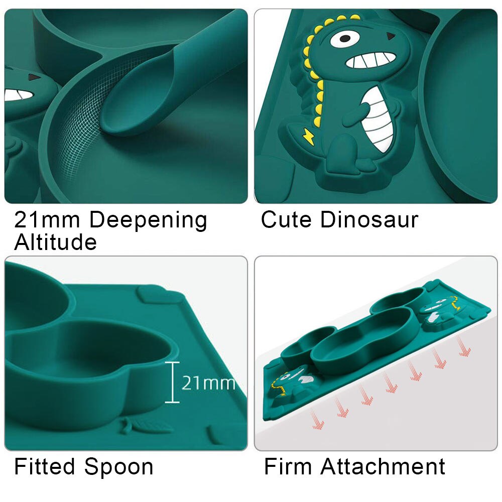Silicone Baby Zuignap Plaat Slabbetjes Voeden Set Servies Bestek Kinderen Rvs Lepel En Vork Doseren Gerechten Din