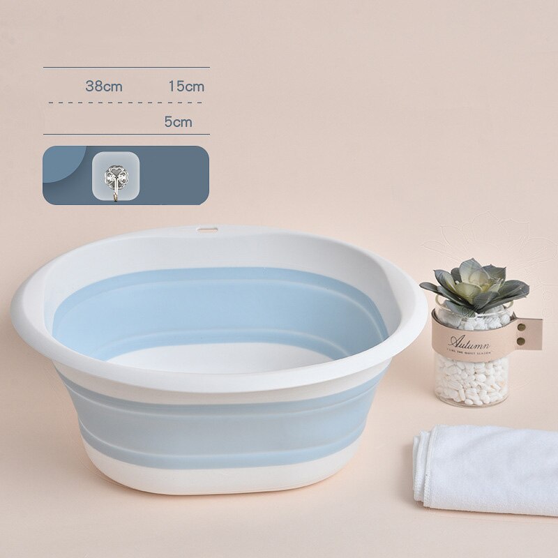 Household Folding Wash Basin Portable Sink Foot Bucket Washbasin Plastic Foldable Foot Basin Travel Outdoor Camp Basins: blue white big