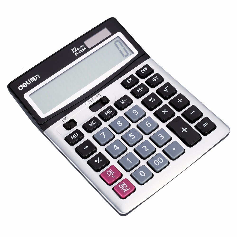 Deli 1pcs 12 Digit Display Desktop Calculator Big Voice Solar Big Button Battery Powered Calculator Office Supplies