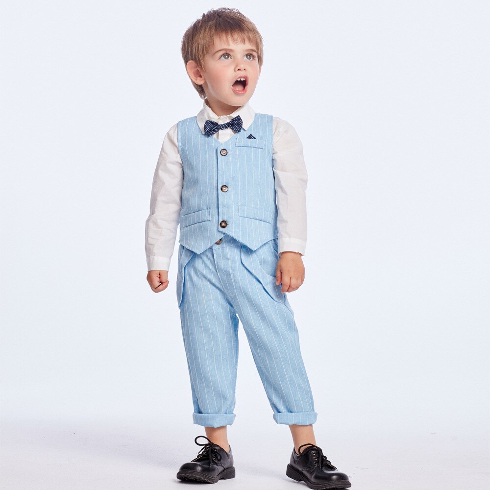 Boys Suits Blazers Clothes For Baby Wedding Formal Party Striped Baby Vest Shirt Pants Baby Kids Boy Outerwear Set 1-6 Years