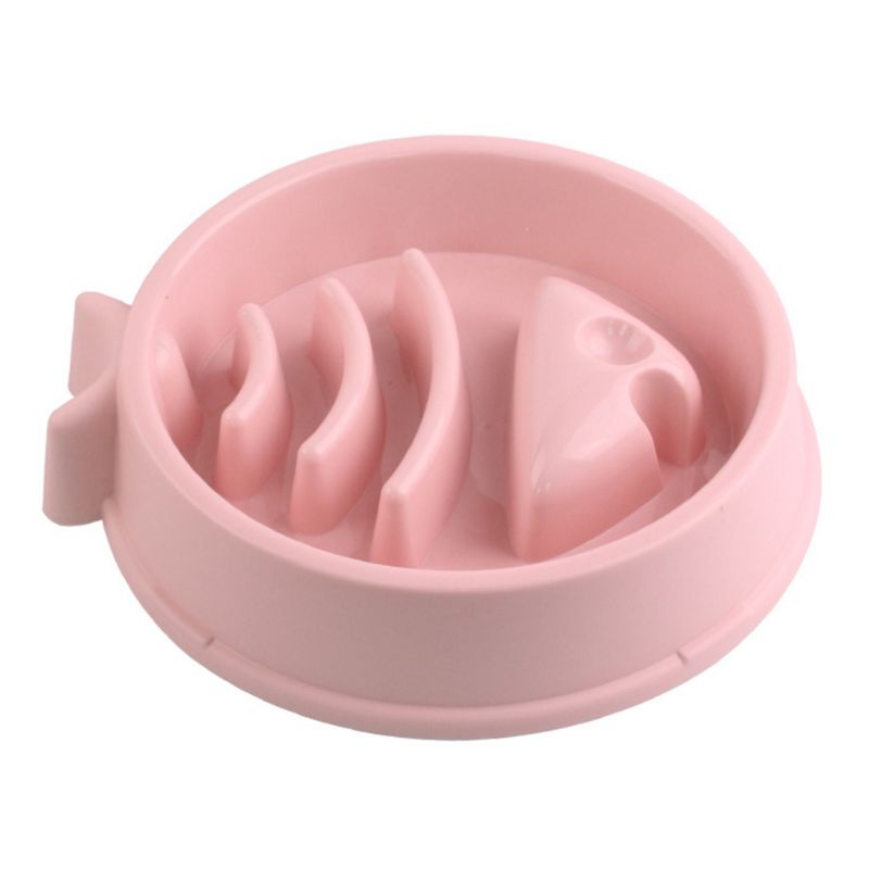 Pet Slow Eating Feeder Fish Shape Dog Bowl Bloat Stop Healthy Interactive Feeding Food Puppy Plate Dishes: Pink