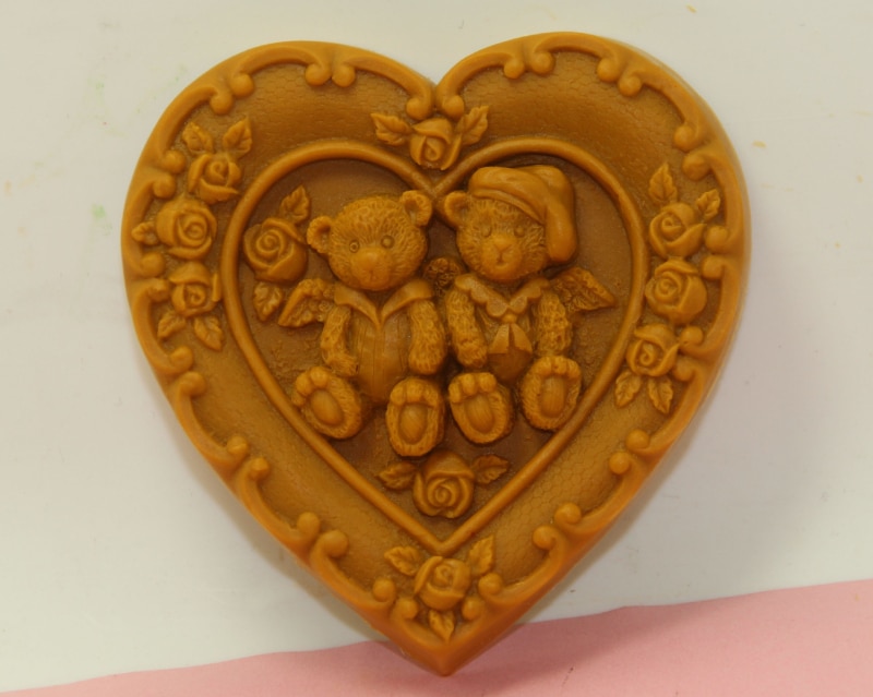 Doppel Nette Bär Blume Muster Silikon Form Herz Form Seife Machen Form Seife Dekorieren Werkzeuge Kuchen Backform