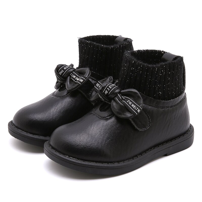 Winter Baby Girls Princess Boots Children Bow Ankle Boots Toddler Slip On Shoes Warm Brand Boots Soft Black Boots Shoes: Black / 5.5
