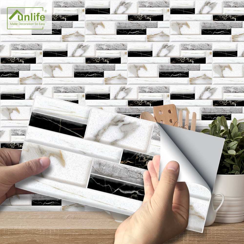 Funlife Wasserdichte PVC 20x10cm Schwarz und Weiß Marmor Diy Abnehmbare Zauberstab und Fliesen Aufkleber Für Schlecht und wc der Dekore