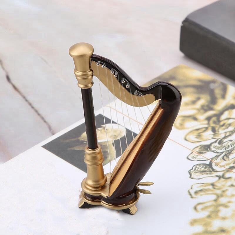 Top! -Houten Mini Harp Replica En Geschenkdoos Mini Harp Model Mini Muziekinstrument Home Decor Muziekinstrument Model 9 cm