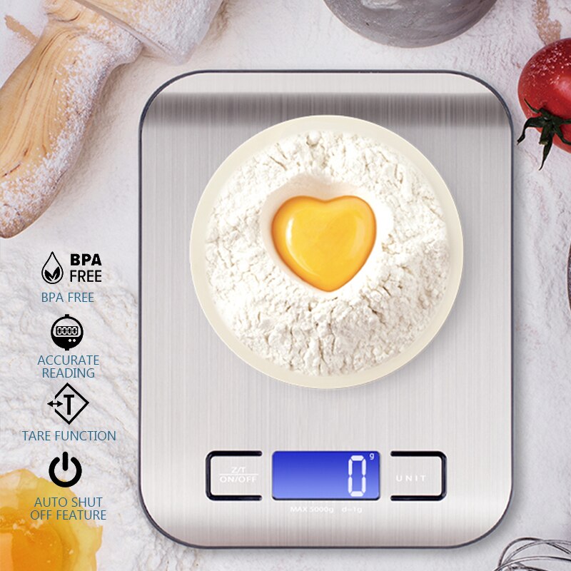 Digital Multi-Function Food Kitchen Scale 11lb/ 22lb 5kg/ 10kg Stainless Steel Platform LCD Display Grams Ounces Cooking Baking