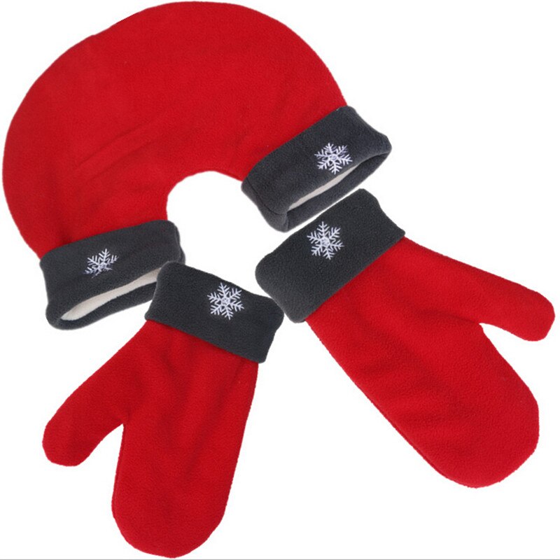 Pudcoco 3 stk par handsker elskere polar fleece vante sammenføjet forældre-barn vinter varmt håndtag dobbelt handsker jul: Rød