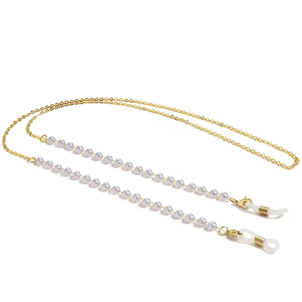 Collar de cuerda colgante para mascarilla facial, soporte ajustable para gafas, sin huellas, con dos ganchos y hebillas,: 37 gold