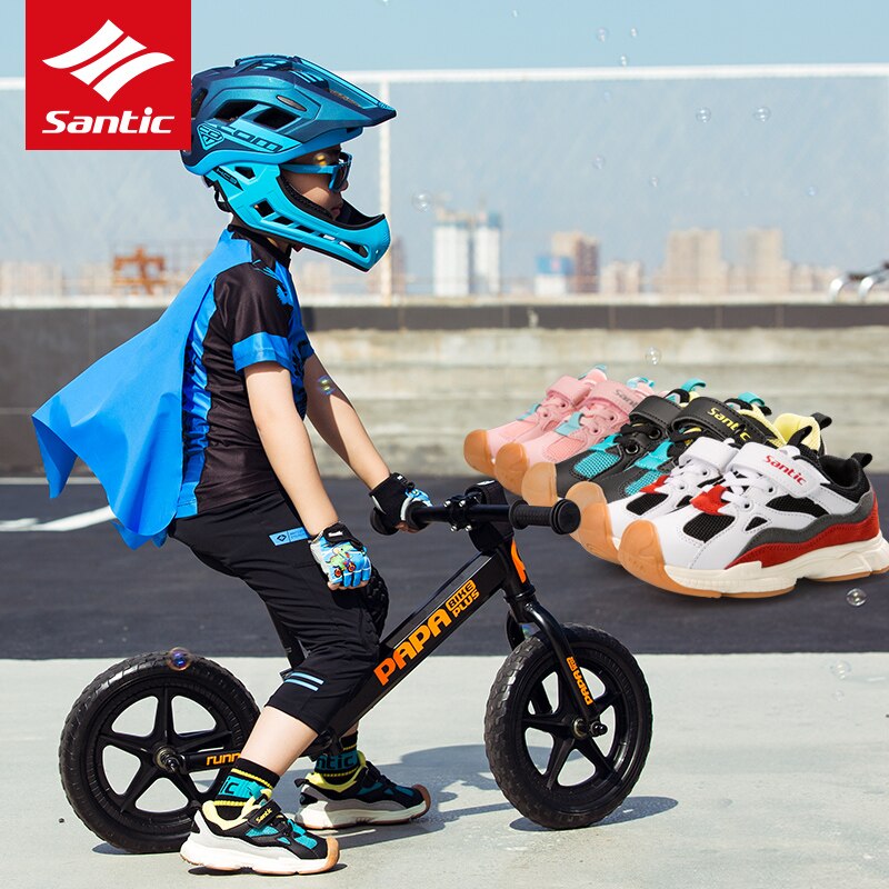 Santic Breathable Kids Cycling Shoes Pro Team Race Child Balance Bike Shoes Anti-slip Safety Boys Girls Bicycle Sport Shoes
