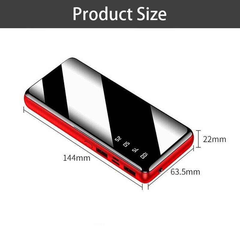 30000 mah banco de potência portátil grande capacidade espelho completo lcd display digital led iluminação ao ar livre carregador viagem telefone bateria