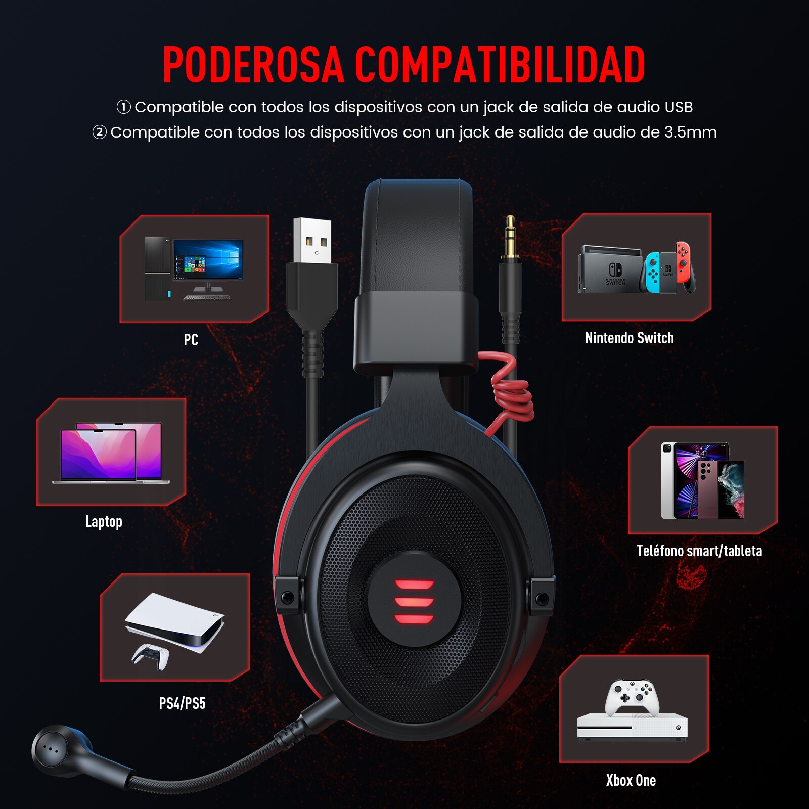 EKSA Gaming Headset Gamer E900/E900 Pro 7.1 Surround Wired Gaming Headphones with Microphone For PC/PS4/PS5/Xbox one/Switch