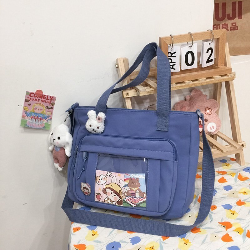 SYWIZDII Japanese Kawaii Style Backpacks for Teenage Girls Casual Nylon Female Handbags Women Crossbody Shoulder Bags: Blue