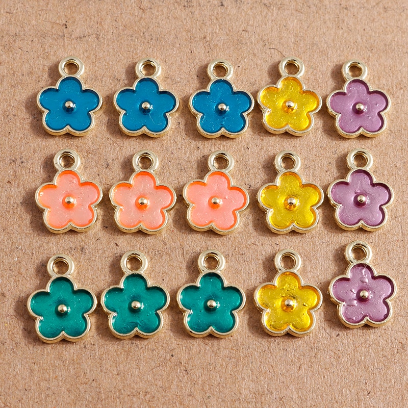 10Pcs 9*12Mm Lichtmetalen Enamel Leuke Bloem Bedels Voor Sieraden Maken Diy Handgemaakte Vrouwen Oorbellen Hangers kettingen Accessoires: Mix Color