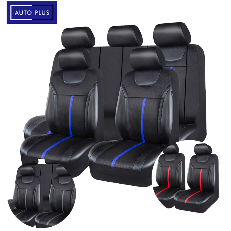 AUTO PLUS PU-Leder und Netzstoff, universelles Autositzbezug-Set, Autozubehör, Unisex, passend für die meisten Autos, SUVs, Van, LKWs, Sitzkissen