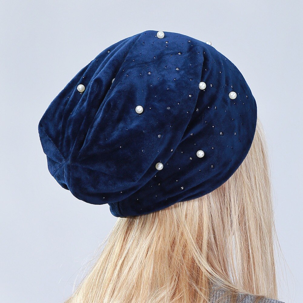 Czapka damska geebro nowe damskie Skullies modne czapki perłbyć winnym cyrkonie luźna czapka czapka bez daszka kapelusz dla kobiet zimowe ciepłe czapki z miękkiego aksamitu