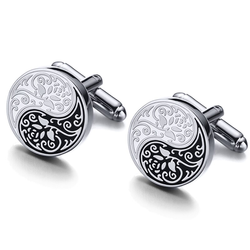 Shirt Cufflinks For Mens Chinese Style Tai Chi Kung Fu Gossip Rose Cuff links Buttons Suit Wedding Custom Clothing Accessories: Imitation Rhodium Plated