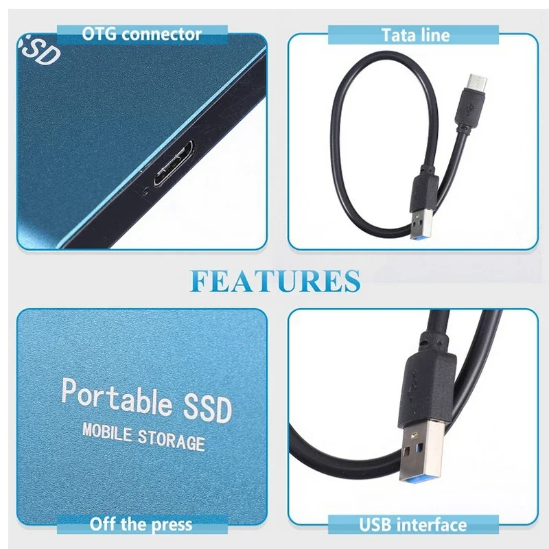 Tragbare SSD 1 TB/2 TB externe Solid-State-Laufwerk USB 3.0/Typ-C-Festplatte Hochgeschwindigkeits-Speichergerät für Laptops/Desktop/Mac/Telefon