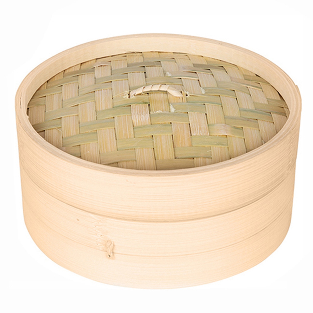 Una jaula y una cubierta cocinar bambú vapor pescado arroz verduras cesta para aperitivos Set cocina utensilios de cocina: 18cm